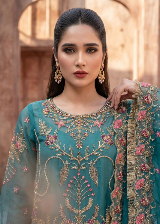 Shop Sea Green Organza Pakistani Suit Online in Dubai DXB UAE Abudhabi Meena Bazaar