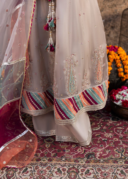 Shop Silver Embellished Silk Pishwas Wedding Outfit Online in Dubai DXB UAE Abudhabi Meena Bazaar