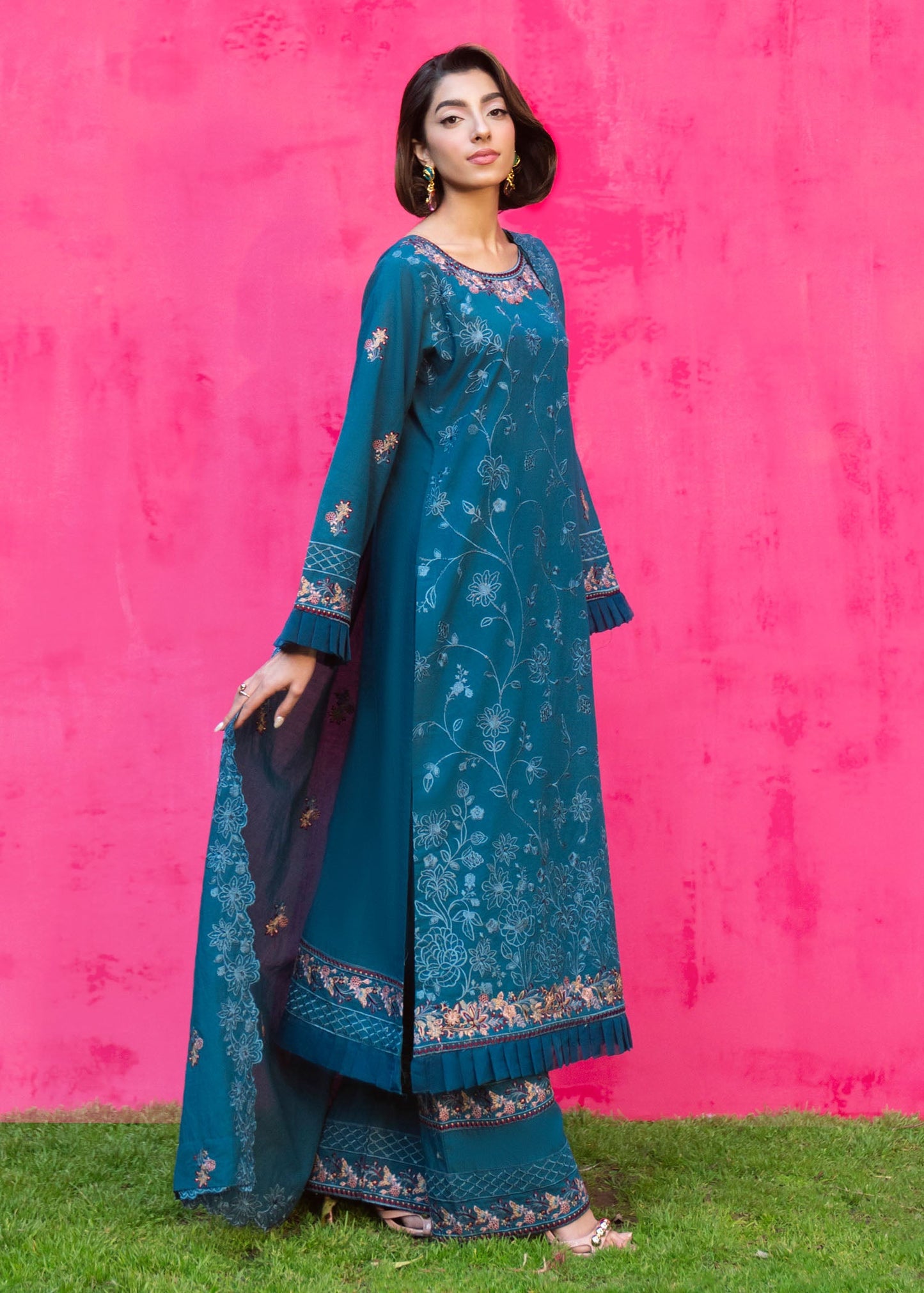 Shop Steel Blue Embroidered Lawn Pakistani Dress Online in Dubai DXB UAE Abudhabi Meena Bazaar