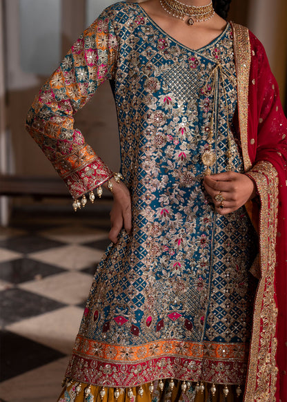 Shop Teal Chiffon Gharara Suit Online in Dubai DXB UAE Abudhabi Meena Bazaar
