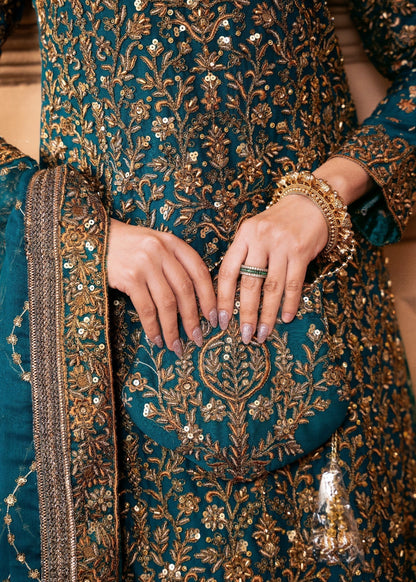 Shop Teal Chiffon Pakistani Lehenga Online in Dubai UAE Abudhabi Ajman Sharjah