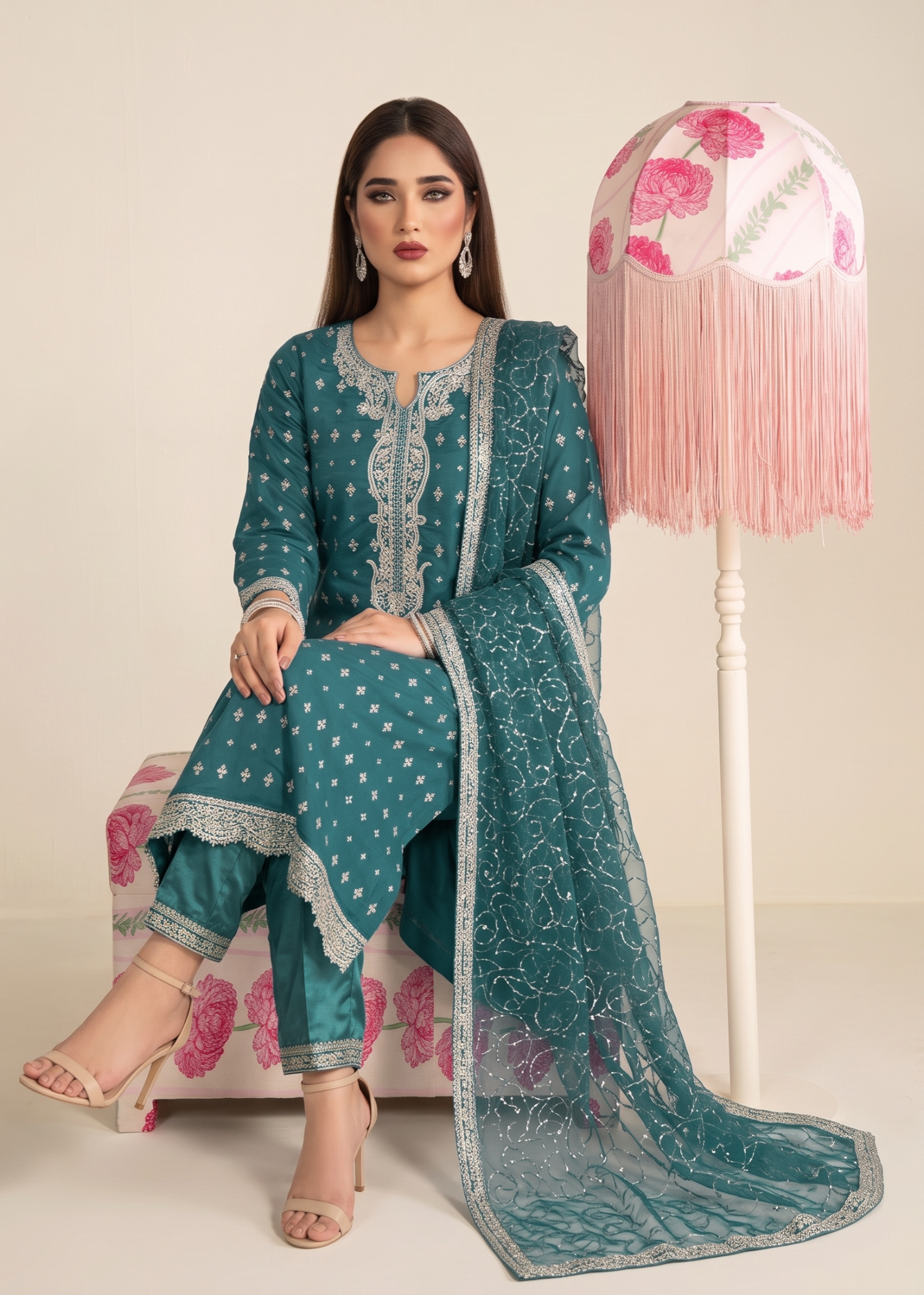 Shop Teal Embellished Chiffon Shalwar Kameez Online in Dubai DXB UAE Abudhabi Meena Bazaar