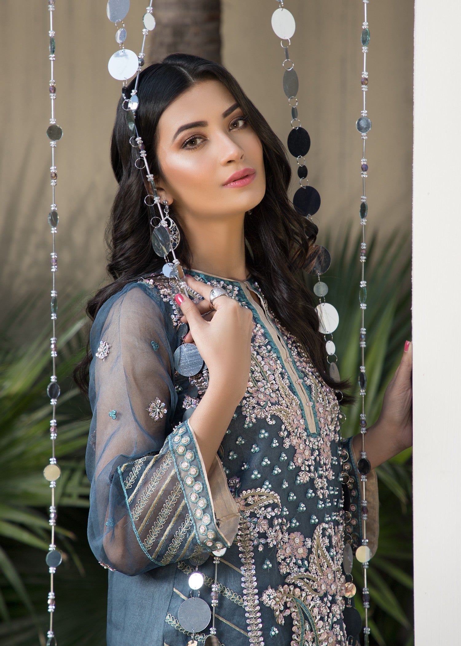 Shop Teal Organza Short Kurta Trouser Set Online in Dubai DXB UAE Abudhabi Meena Bazaar