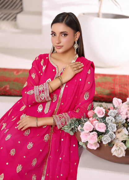 Shop Vivid Pink Chiffon Embroidered 3 Piece Suit Online in Sri Lanka India Australia