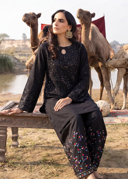 Short Kurta Black Embroidered Lawn Shalwar Online in Dubai UAE Abudhabi Ajman Sharjah