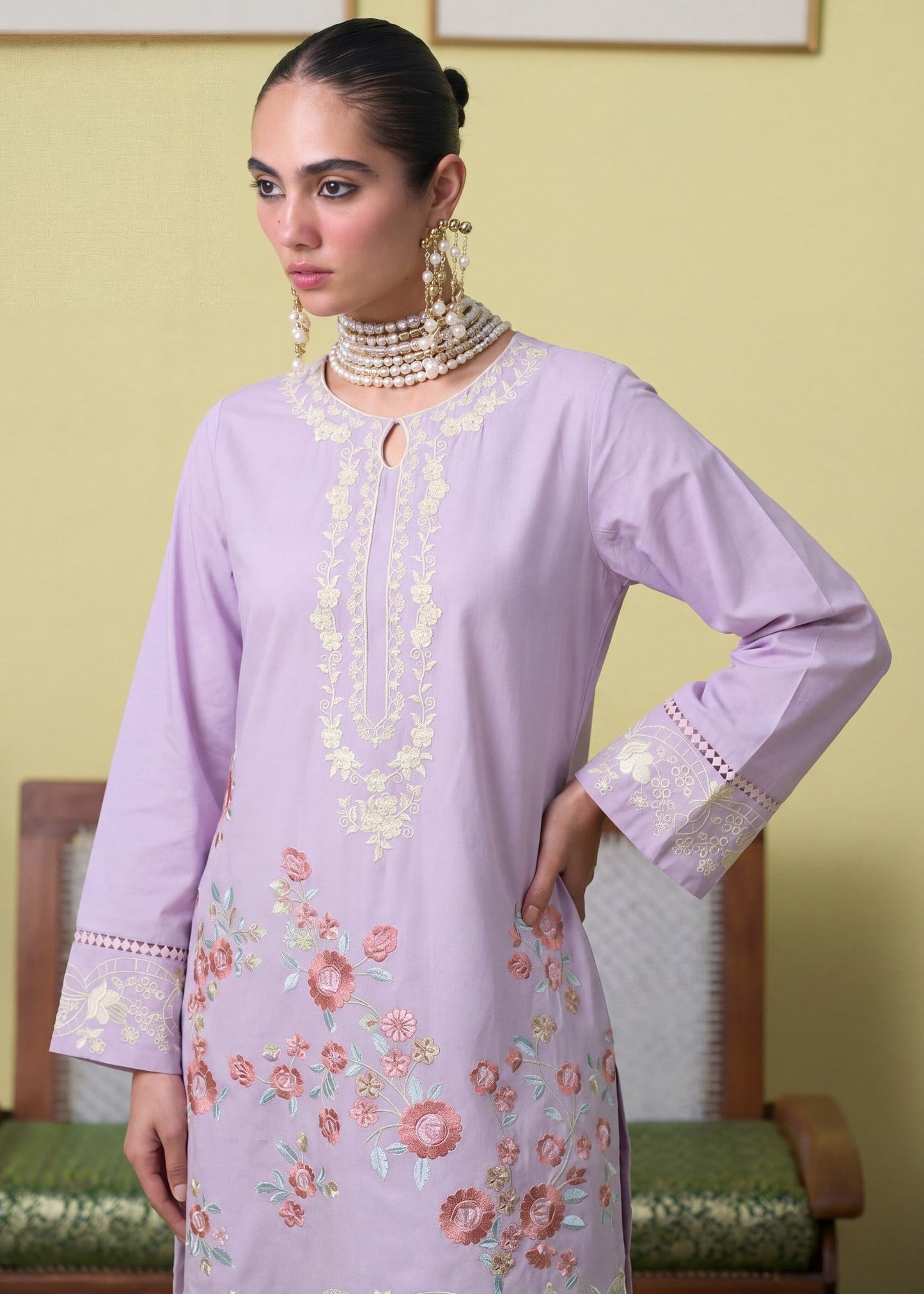 Short Kurta Embroidered Lawn Lavender Mist Online in Dubai UAE Abudhabi Ajman Sharjah