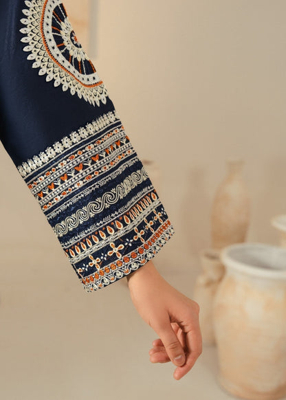 Short Kurta Navy Blue Linen Embroidered Set Online in UK USA Canada