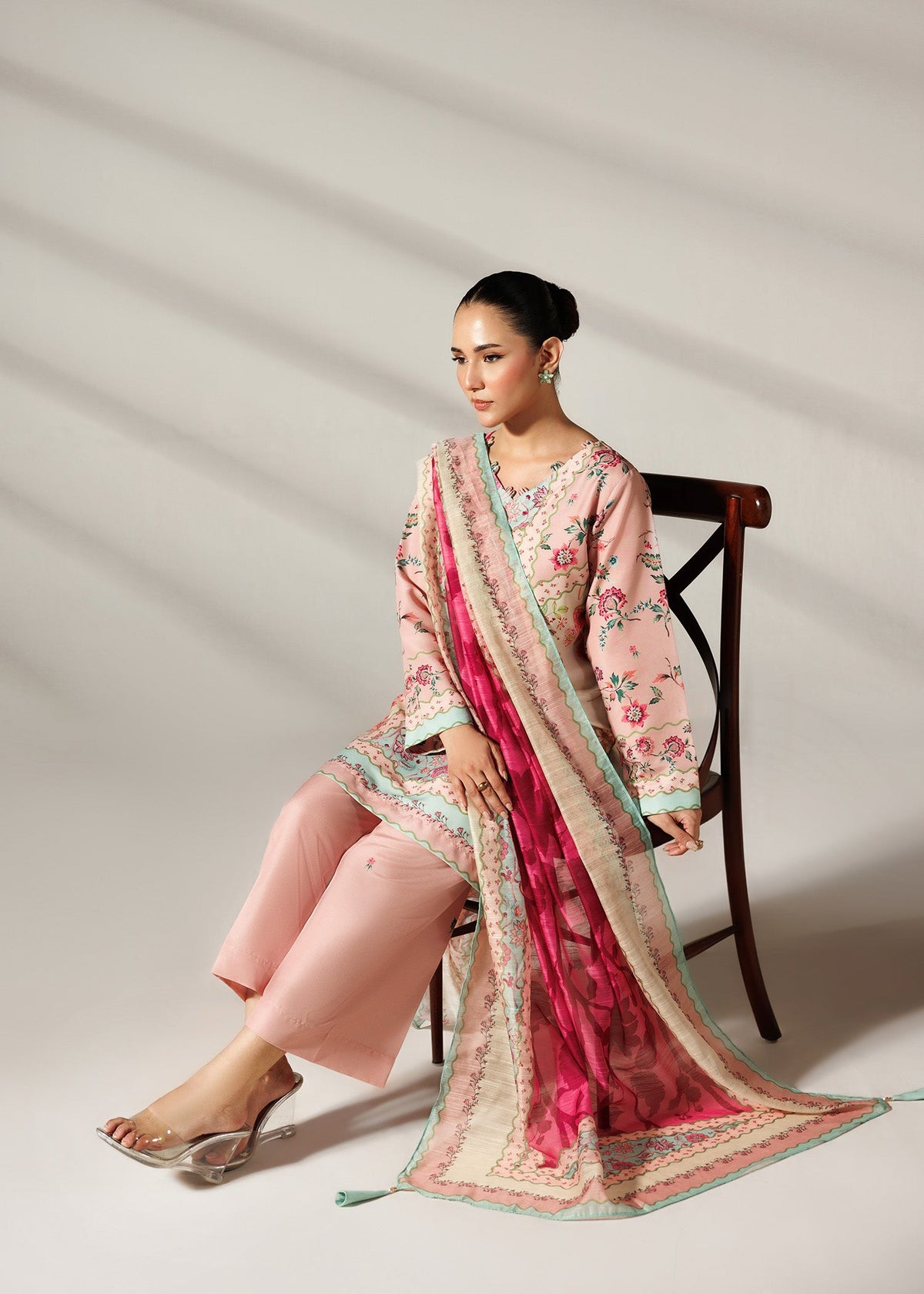 Silk Finish Lawn Printed Kurta and Culottes Set Online in Dubai UAE Abudhabi Ajman Sharjah