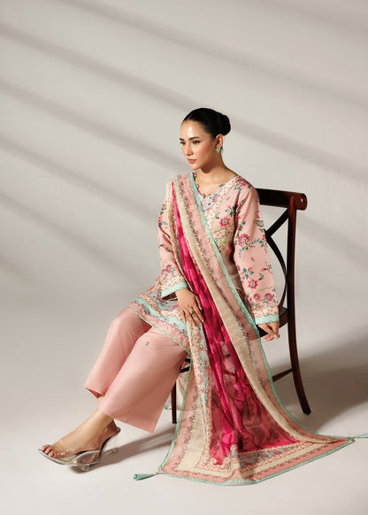 Silk Finish Lawn Printed Kurta and Culottes Set Online in Dubai UAE Abudhabi Ajman Sharjah