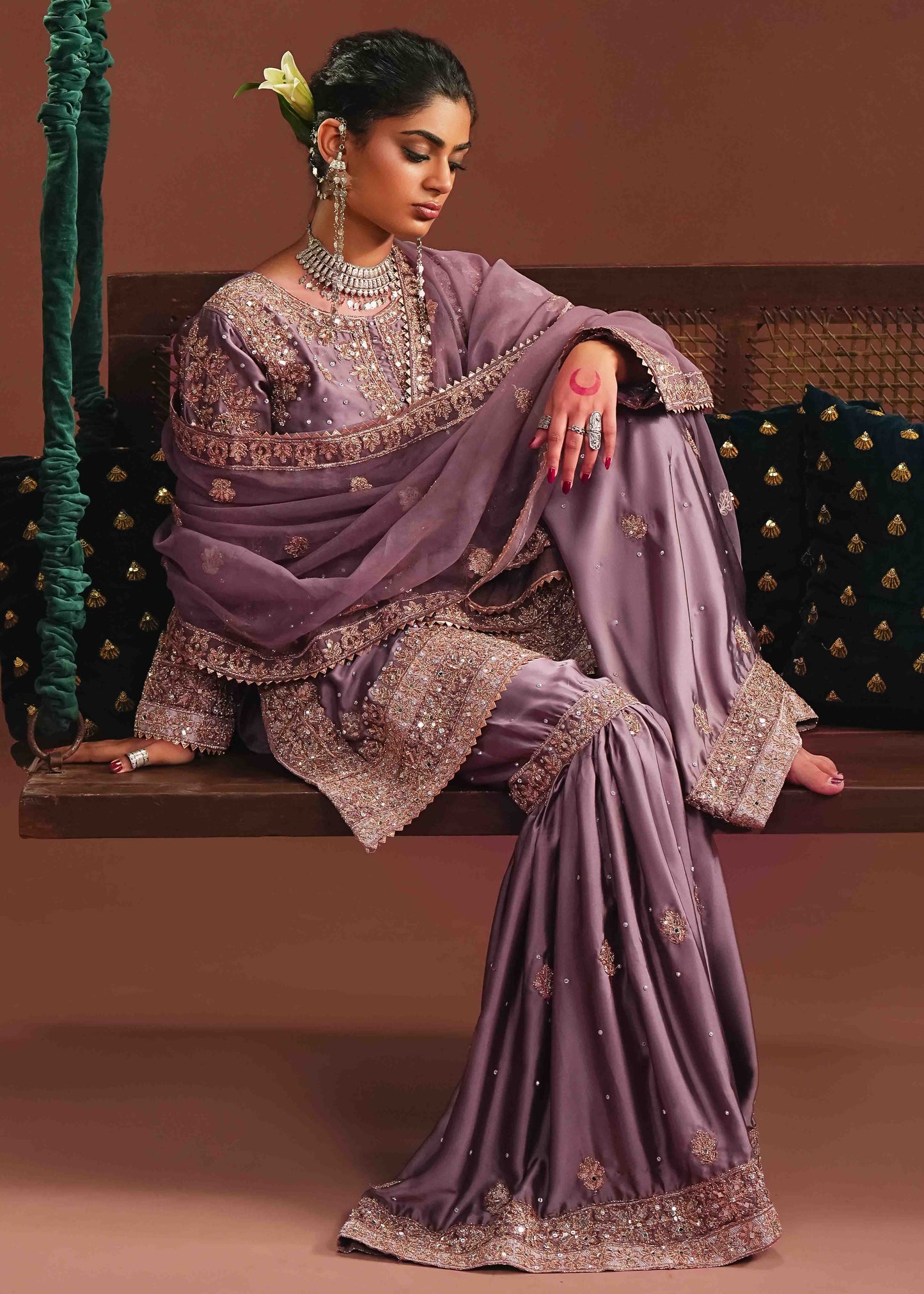 Silk Flared Gharara Ladies Wedding Suit Online in KSA Riyadh Saudi Arabia Oman Bahrain Qatar