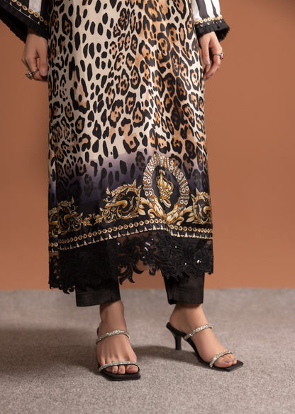 Silk Printed A-Line Kurta and Crepe Trouser Set Online in UK USA Canada