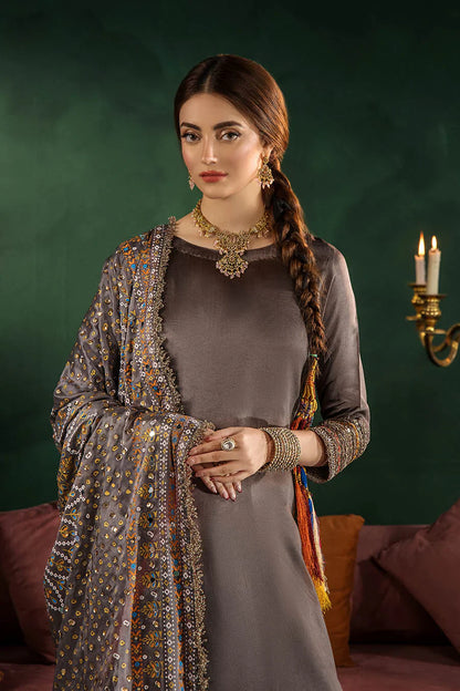 Hand Embroidered Elegant Brown Glass Silk Designer Farshi Shalwar Suit