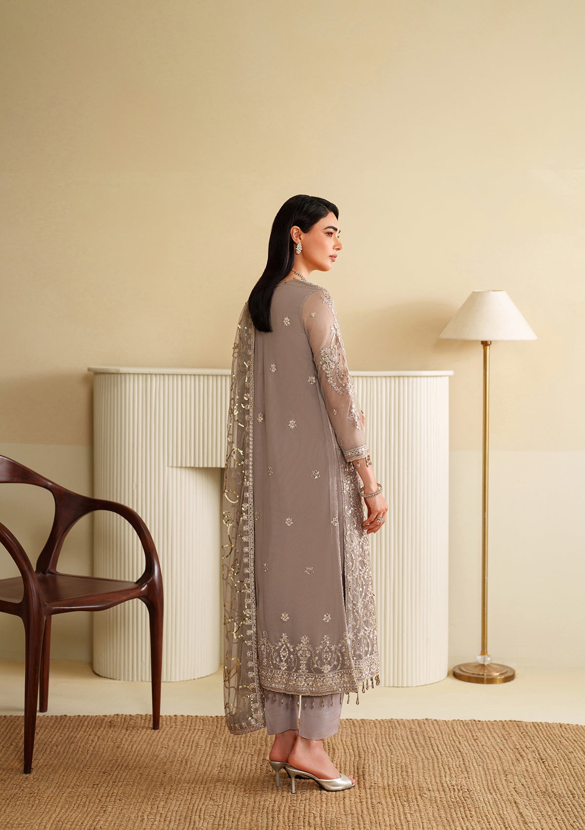 Silver Embroidered Net Festive Suit Online in Sri Lanka India Australia