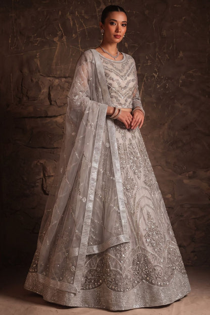 Silver Embroidered Organza Lehenga Choli Online in Dubai UAE Abudhabi Ajman Sharjah
