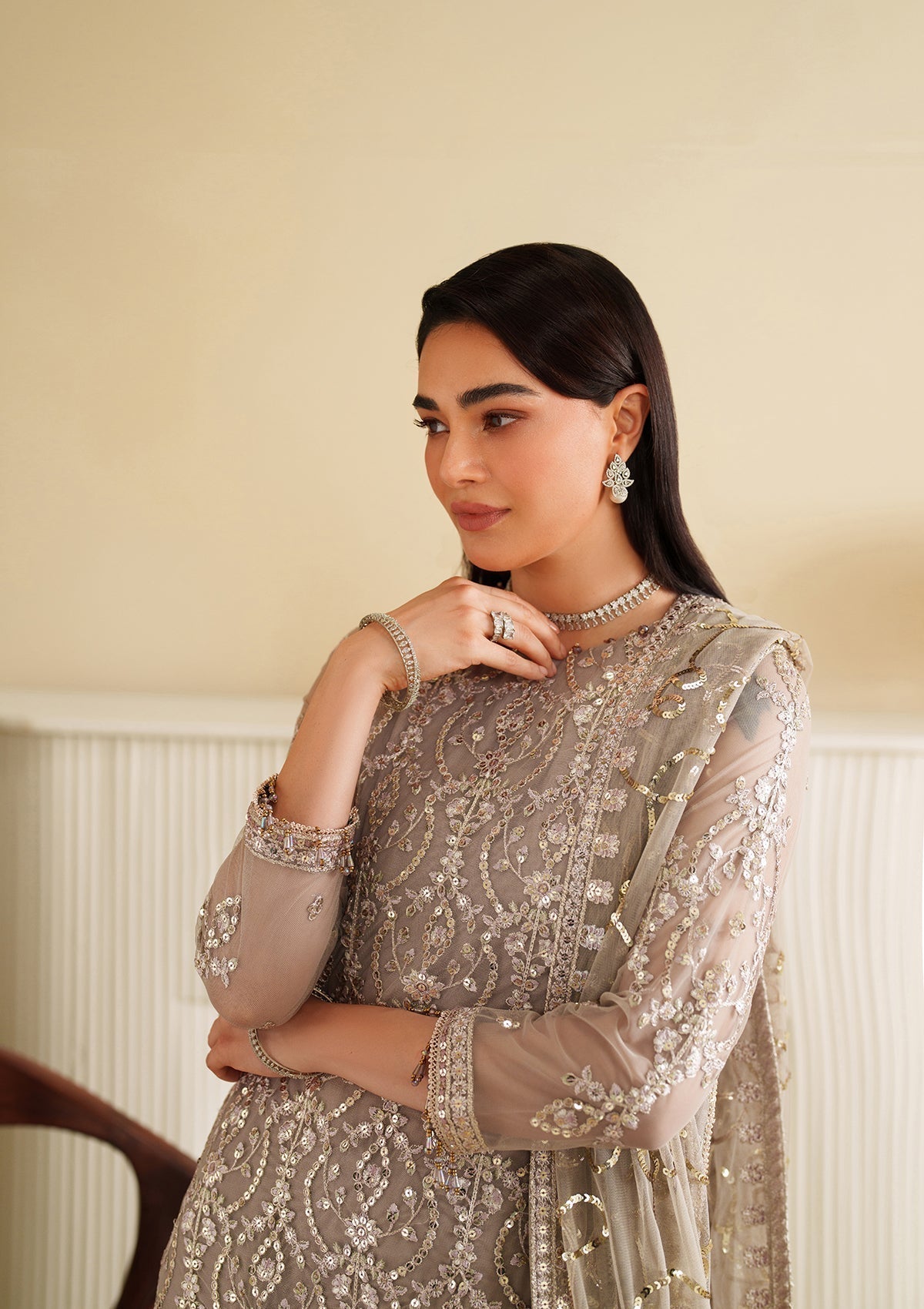 Silver Festive Wear Khaddi Net Salwar Suit Online in Dubai DXB UAE Abudhabi Meena Bazaar