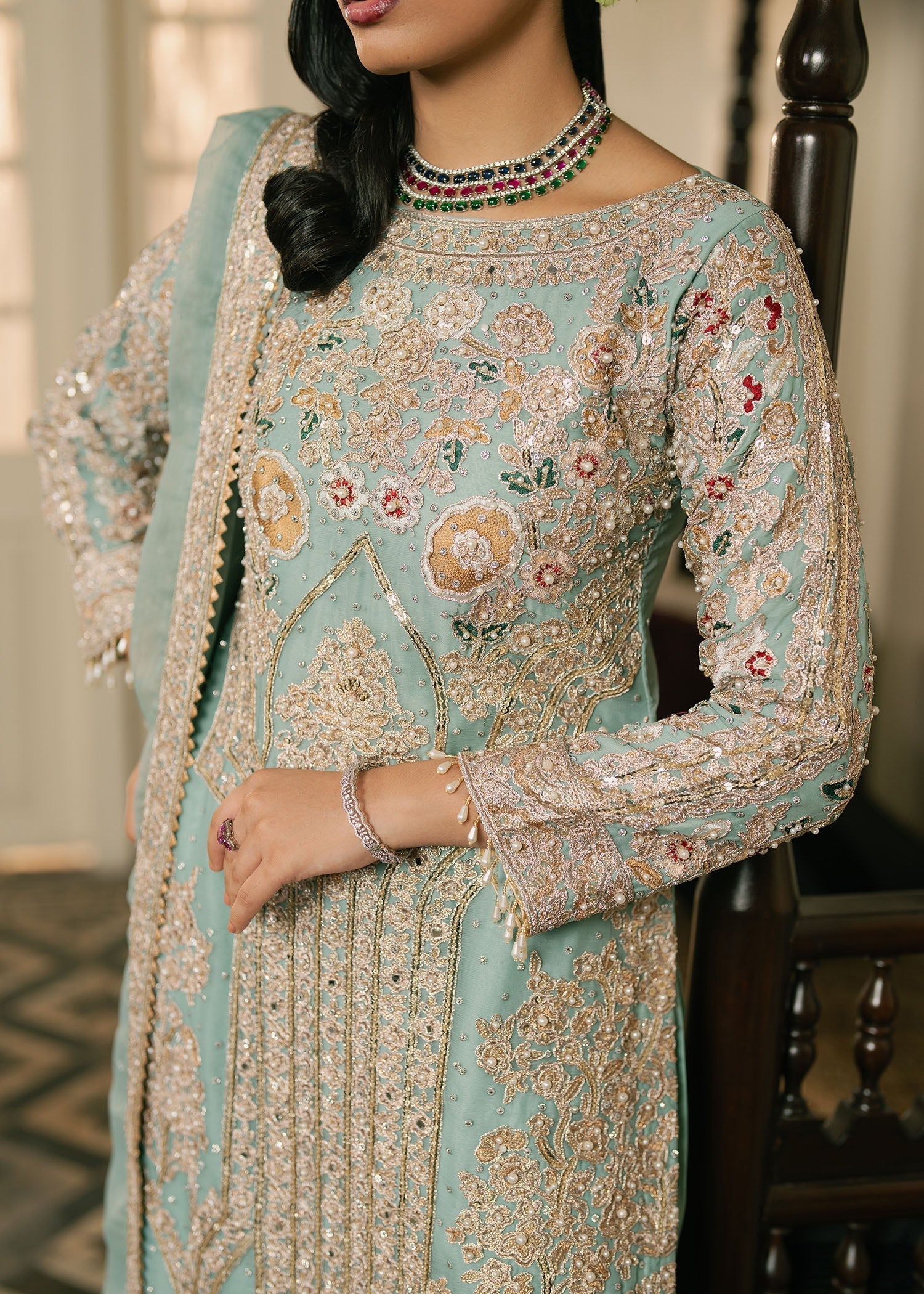 Silver Filigree Chiffon Wedding Guest Wear Online in Dubai UAE Abudhabi Ajman Sharjah