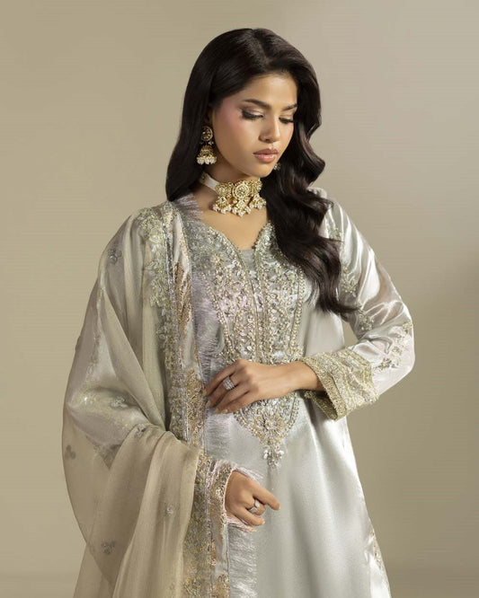 Silver Hand Embellished Silk Gharara Online in Sri Lanka India Australia