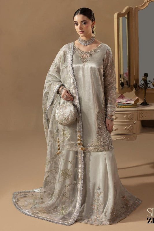 Silver Hand Embellished Silk Sharara Suit Online in Dubai UAE Abudhabi Ajman Sharjah