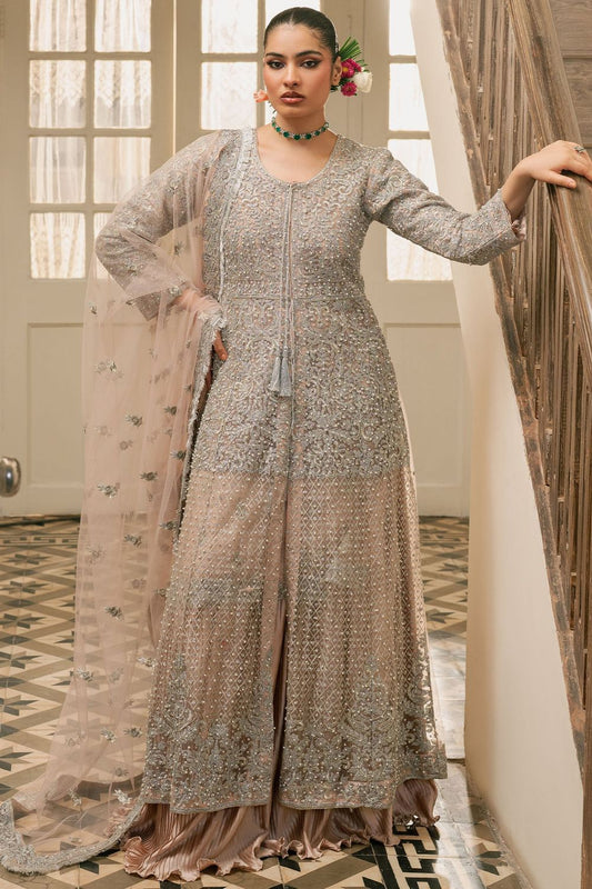 Silver Mauve Embroidered Silk Gharara Suit Online in Dubai UAE Abudhabi Ajman Sharjah