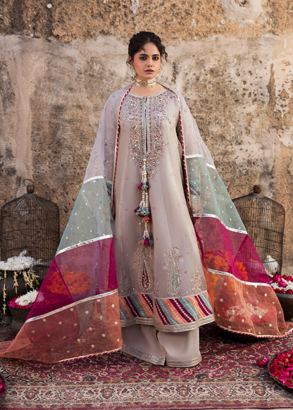 Silver Silk Flared Pishwas Dupatta Sharara Online in Dubai UAE Abudhabi Ajman Sharjah