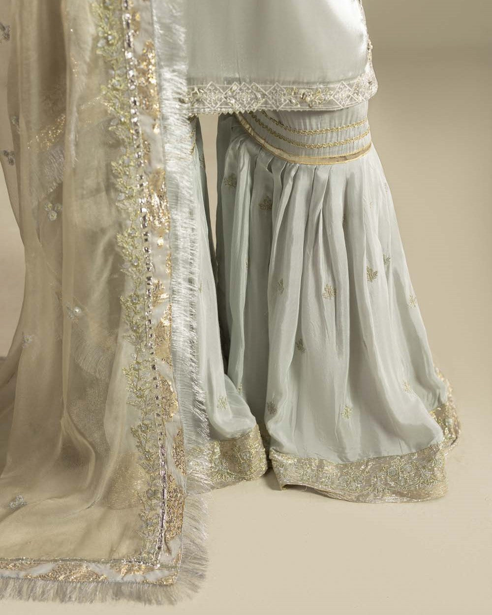 Silver Silk Gharara with Dupatta Online in Dubai UAE Abudhabi Ajman Sharjah