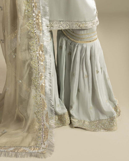 Silver Silk Gharara with Dupatta Online in Dubai UAE Abudhabi Ajman Sharjah