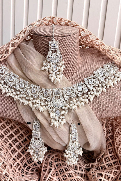 Silver Stone Work Bridal Necklace Set Online in Dubai UAE Abudhabi Ajman Sharjah