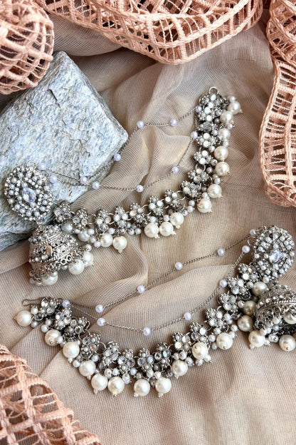 Silver Stone Work Jhumka Earrings Online in Dubai UAE Abudhabi Ajman Sharjah