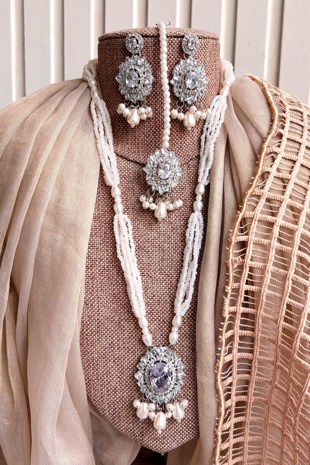 Silver Stone Work Mala Jewellery Set Online in Dubai UAE Abudhabi Ajman Sharjah