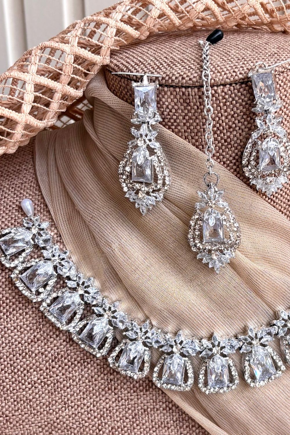 Silver Stone Work Necklace Set Online in Dubai UAE Abudhabi Ajman Sharjah