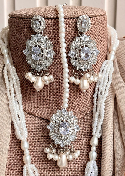 Silver Toned Bridal Jewellery Set Online in KSA Riyadh Saudi Arabia Oman Bahrain Qatar