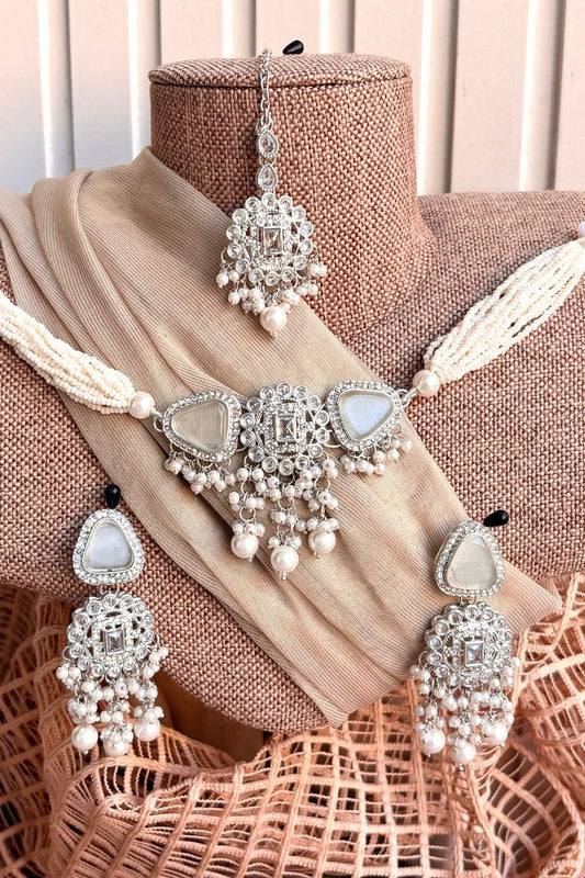 Silver Ziraya Choker Jewellery Set Online in Dubai UAE Abudhabi Ajman Sharjah