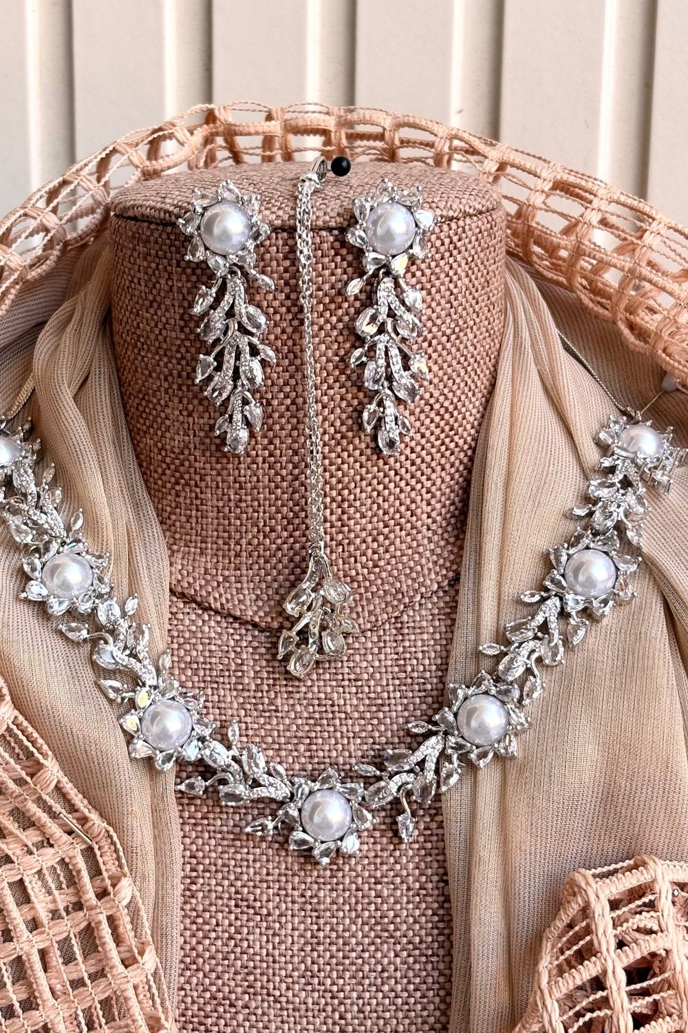 Silver Zircon Stone Work Necklace Set Online in Dubai UAE Abudhabi Ajman Sharjah