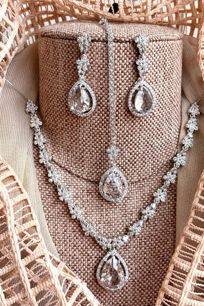 Silver Zircon Stone Work Necklace Set Online in Dubai UAE Abudhabi Ajman Sharjah