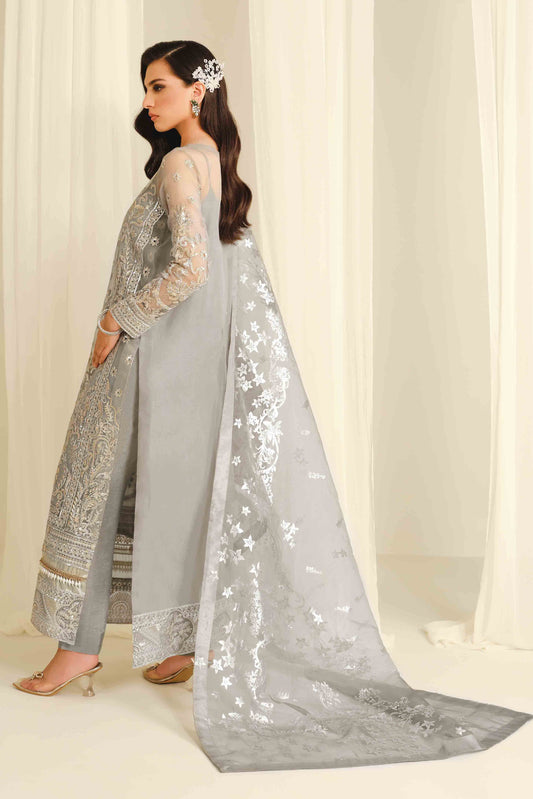 Steel Grey Embroidered Organza Suit