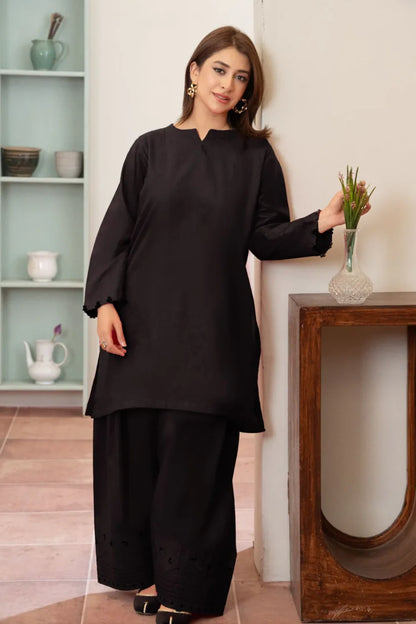 Black Cotton Farshi Shalwar Suit with Pearl Details