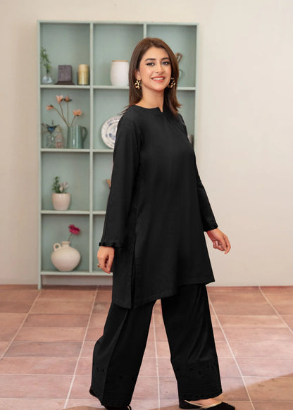 Black Cotton Farshi Shalwar Suit with Pearl Details