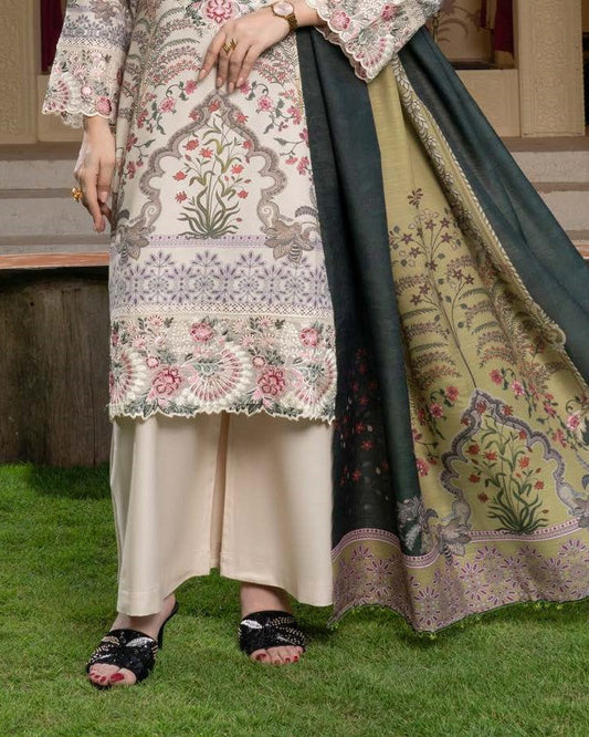 Skin Dhanak Embroidered Pakistani Suit with Wool Shawl Online in Sri Lanka India Australia