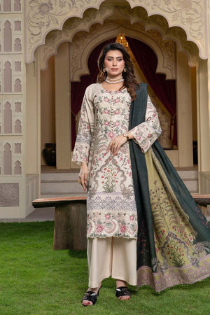 Skin Embroidered Dhanak 3PC Ready to Wear Suit Online in Dubai UAE Abudhabi Ajman Sharjah