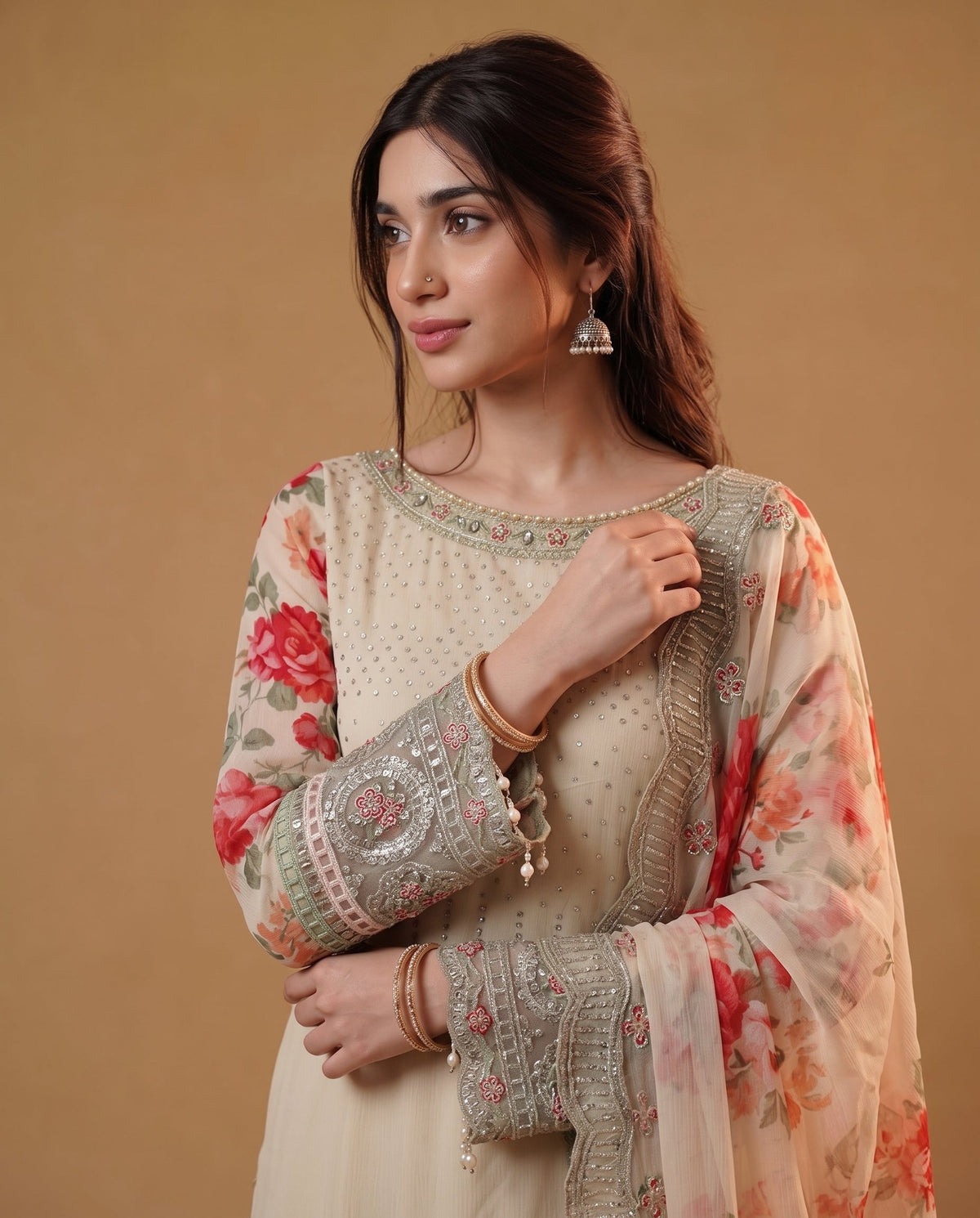 Skin Sequence Spray Chiffon Plazo Suit Online in KSA Riyadh Saudi Arabia Oman Bahrain Qatar