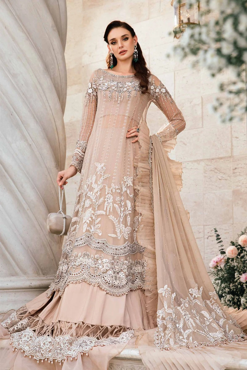 Skin Hand Embellished Chiffon Anarkali