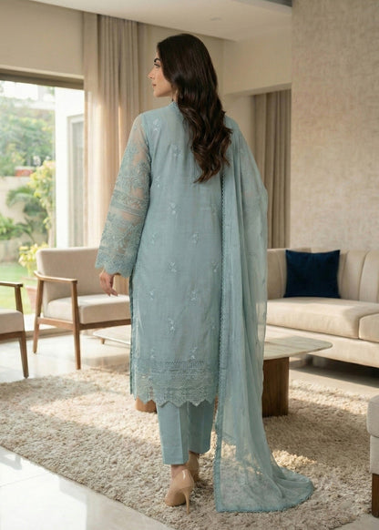 Sky Blue Chikankari Cotton Straight Kurta Suit Online in Dubai UAE Abudhabi Ajman Sharjah