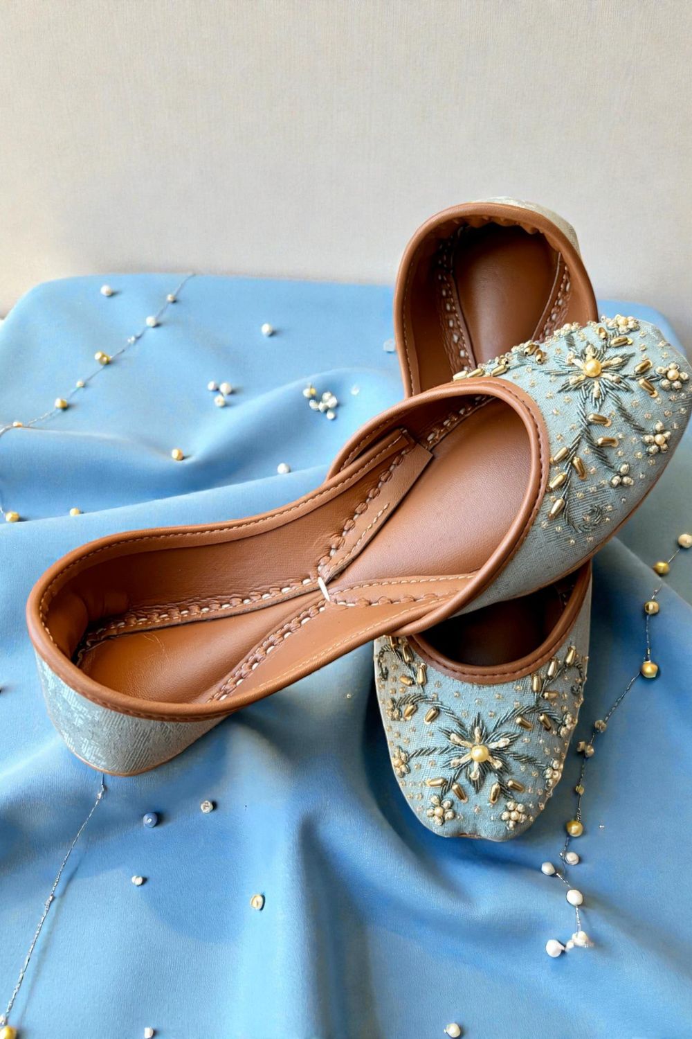 Sky Blue Cotton Khussa Ladies Ethnic Shoes Online in Dubai UAE Abudhabi Ajman Sharjah