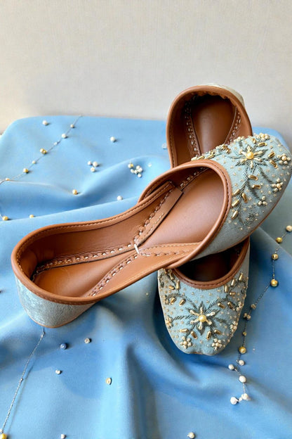 Sky Blue Cotton Khussa Ladies Ethnic Shoes Online in Dubai UAE Abudhabi Ajman Sharjah