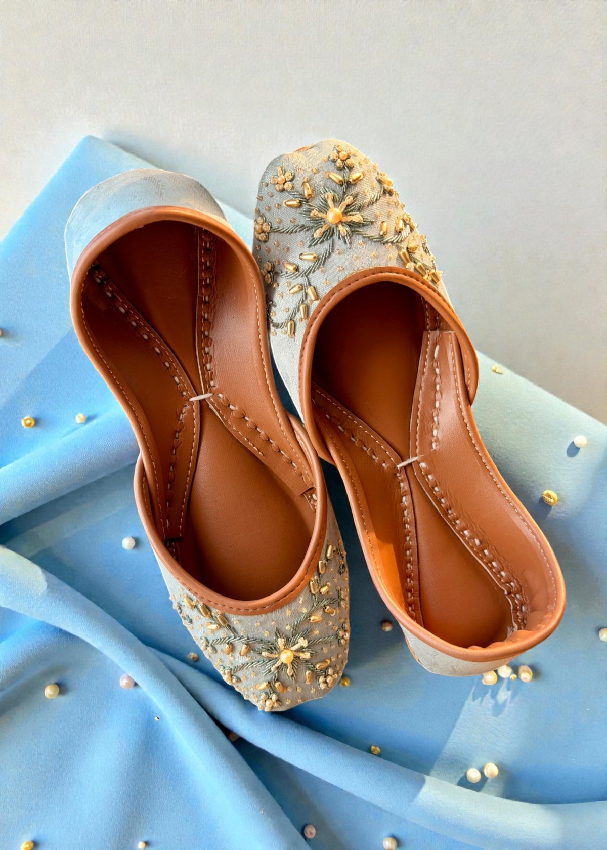 Sky Blue Cotton Top Khussa Shoes Online in UK USA Canada