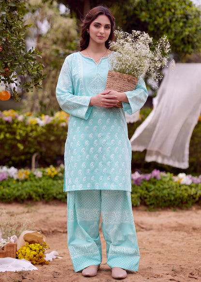 Sky Blue Embellished Lawn Ladies Salwar Kameez Online in Dubai UAE Abudhabi Ajman Sharjah