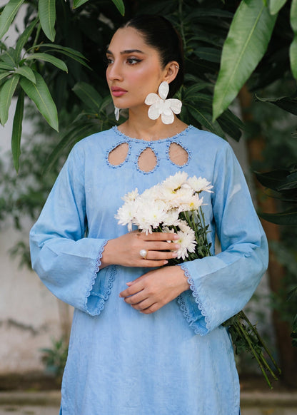 Sky Blue Embellished Textured Lawn Ladies Suit Online in Dubai DXB UAE Abudhabi Meena Bazaar