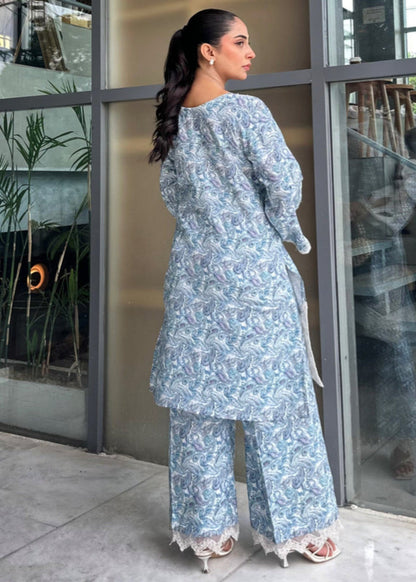 Sky Blue Embroidered Cambric Cotton Latest Pakistani Suits Online in KSA Riyadh Saudi Arabia Oman Bahrain Qatar