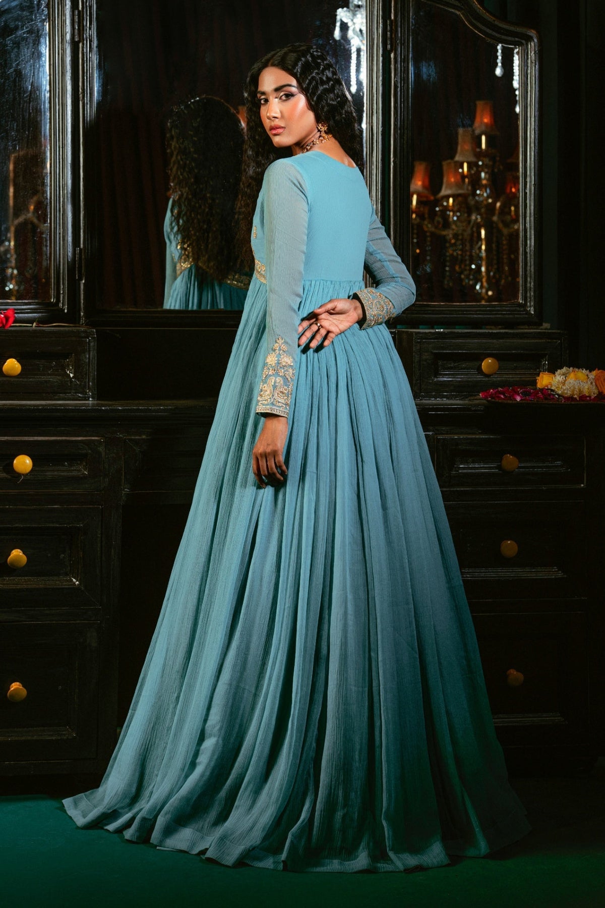 Sky Blue Embroidered Chiffon Pakistani Suit Online in Dubai DXB UAE Abudhabi Meena Bazaar