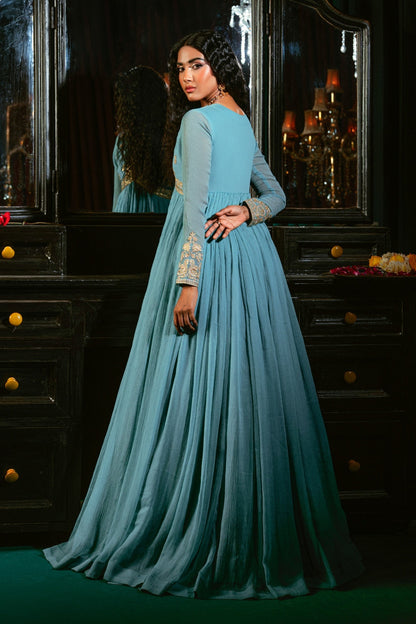 Sky Blue Embroidered Chiffon Pakistani Suit Online in Dubai DXB UAE Abudhabi Meena Bazaar